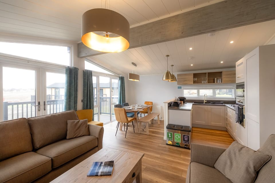 Living room, dining and kitchen area