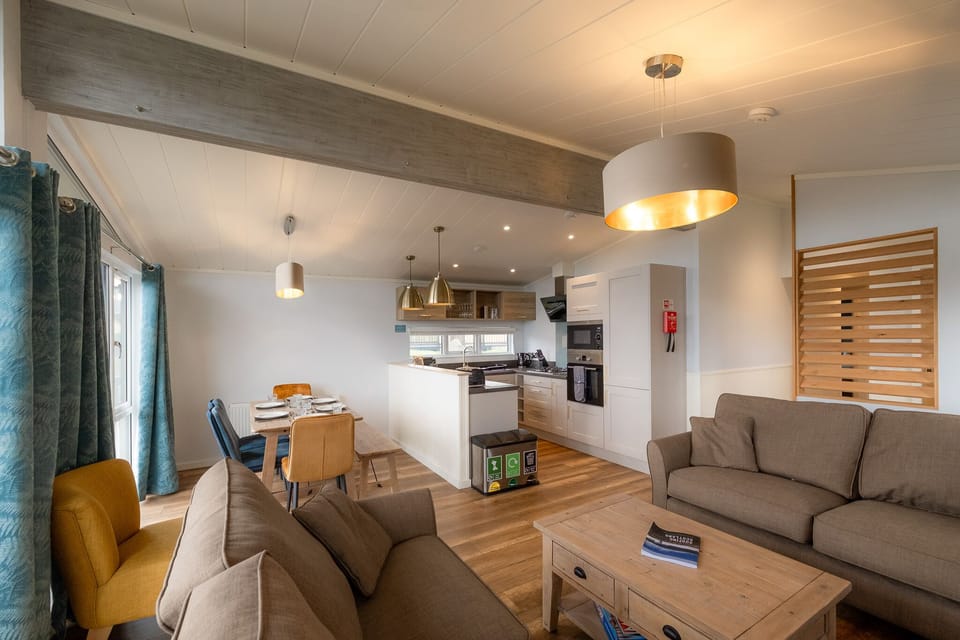 Living room, dining and kitchen area