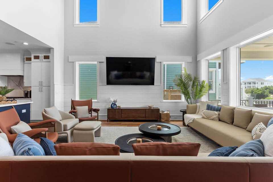 Unwind after a beach day with family movie night on our impressive 85-inch TV. 