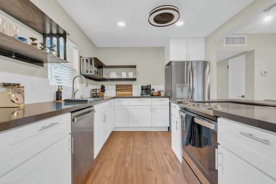 Fully stocked kitchen with brand new appliances.