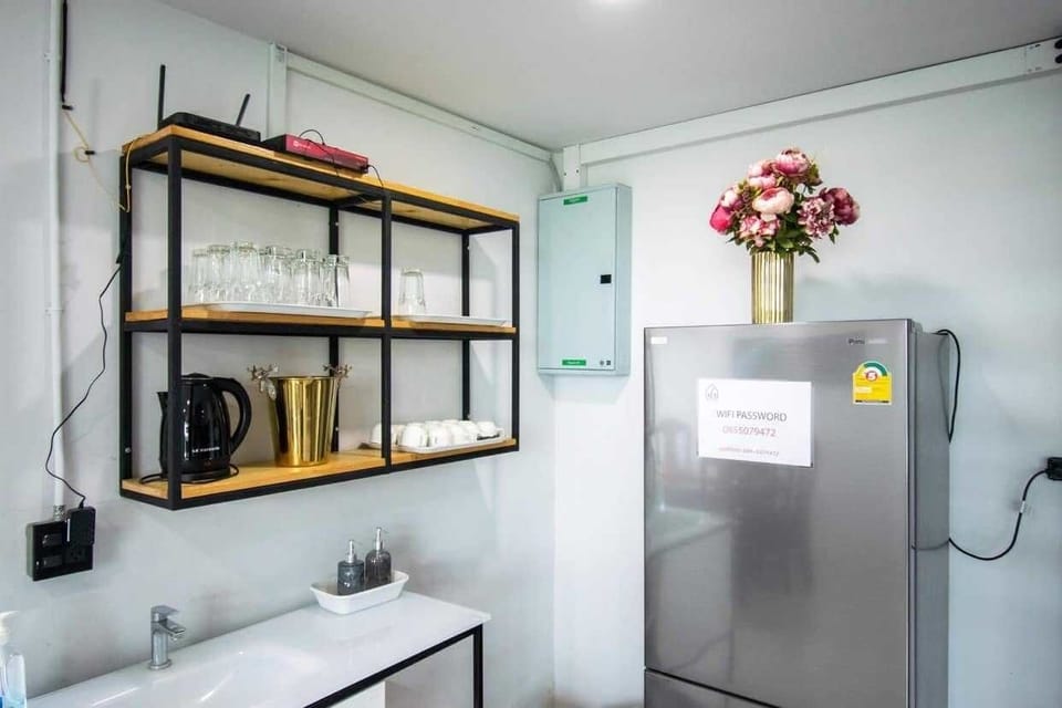 Fridge, microwave, stovetop, rice cooker