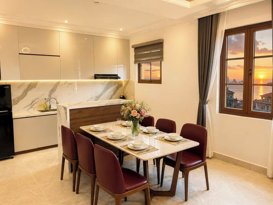 Deluxe Apartment, Beach View | Private kitchen | Fridge, cookware/dishes/utensils