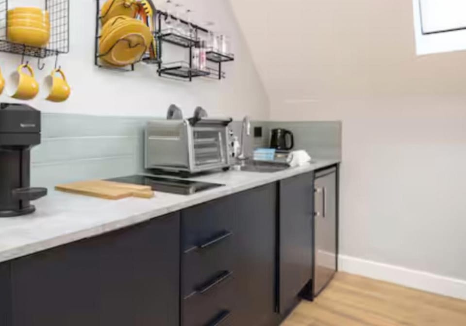 Fridge, stovetop, dishwasher, electric kettle