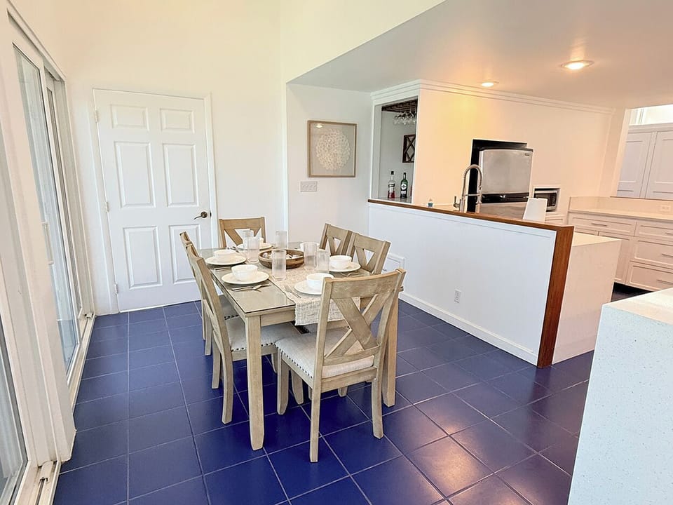 The interior dining table seats 6