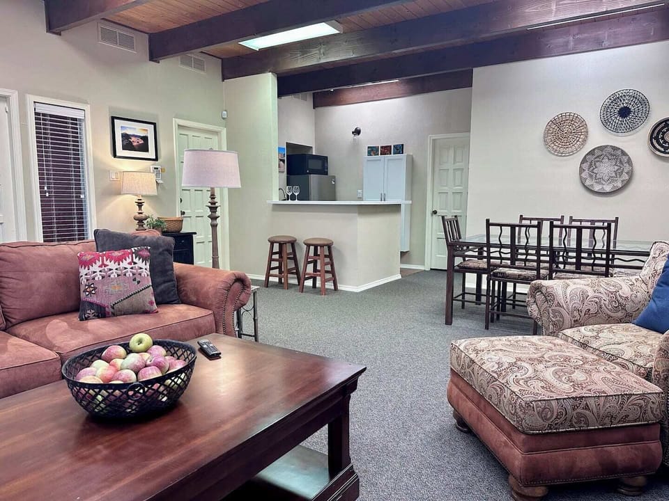 Kitchen, living and dining room