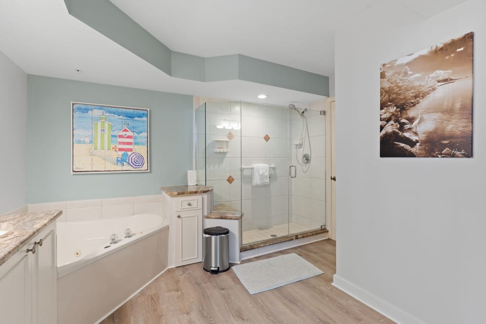 Walk in shower.