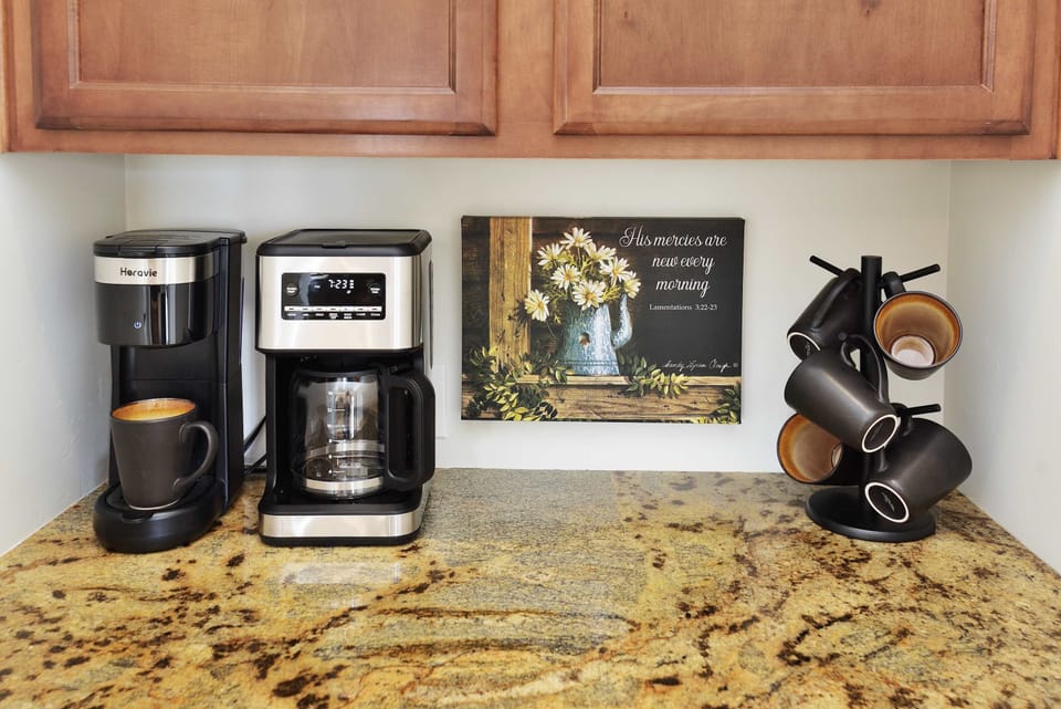 Enjoy the coffee nook at Dave's Place. A spacious 1-bedroom casita in the Sonoran Desert. 