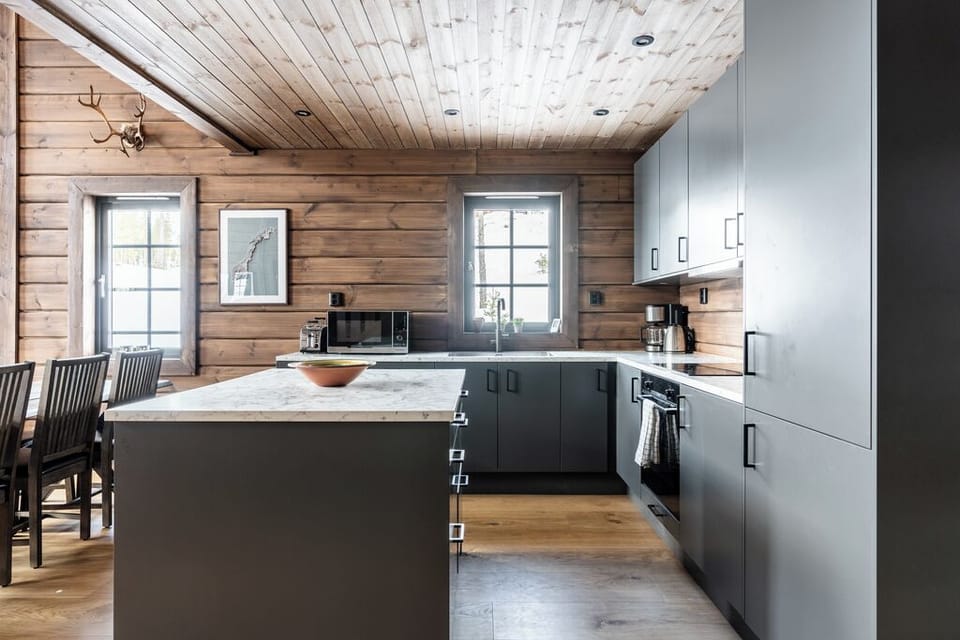 Dark gray Marbodal kitchen with island in the Idre house

