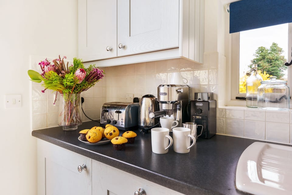 Byre House, Sutton Waldron, Shaftesbury: The kitchen is well-equipped and includes a small coffee machine