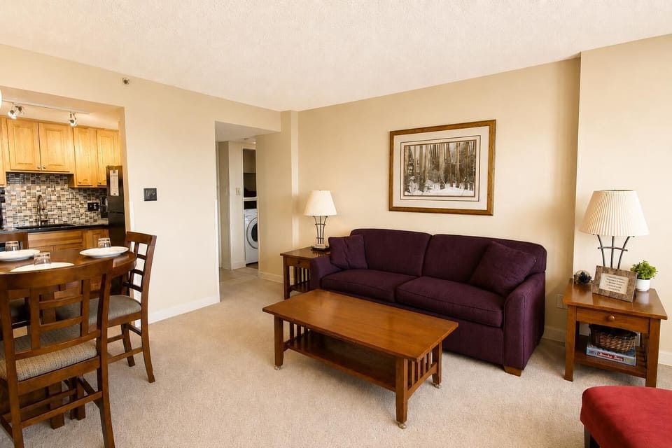 This sofa is also a queen sleeper sofa so you can cozy up by the electric fireplace for your stay.