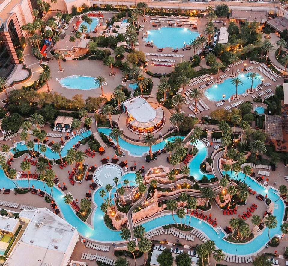 The huge 6.5-acre MGM Grand Pool Complex, featuring the famous Lazy River
