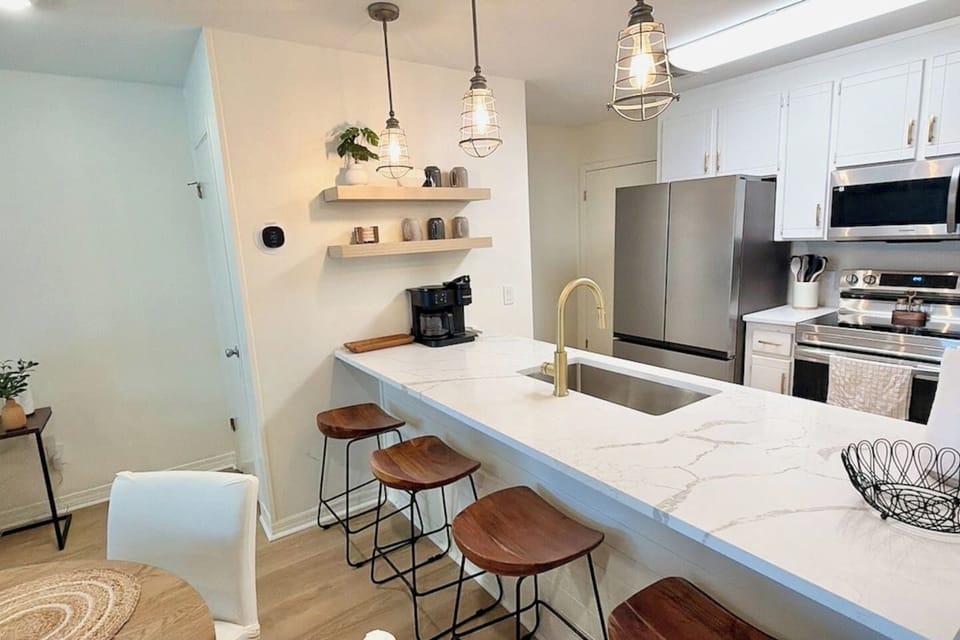 kitchen and bar setup