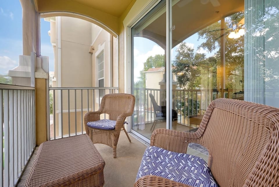 Balcony overlooking the resort water slides