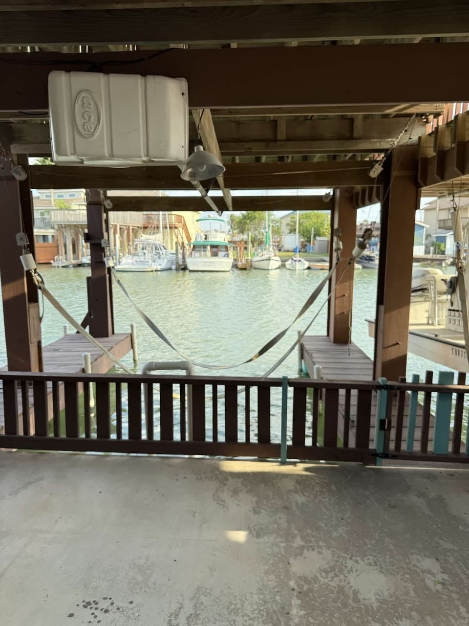 Boat dock area with designated parking space for convenient access and storage
