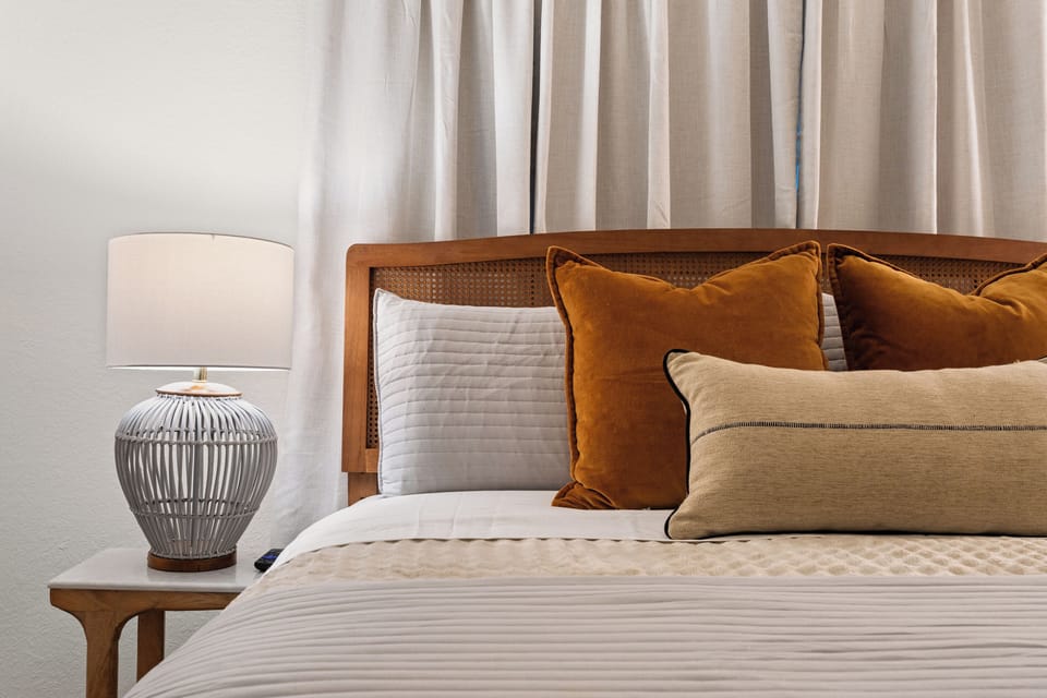 Both private bedrooms have king beds and room-darkening curtains.