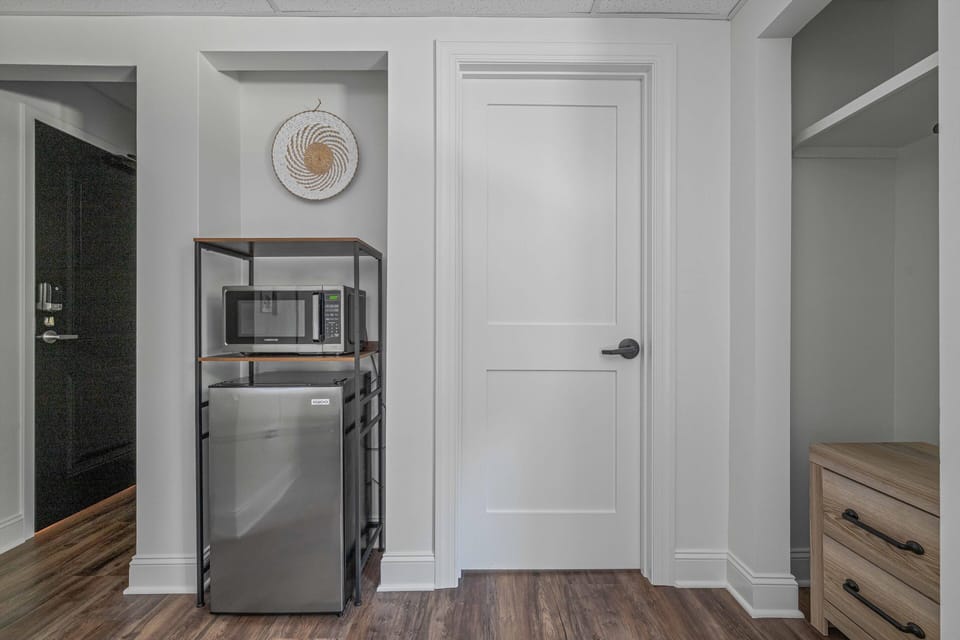 A microwave and mini-fridge are provided. Complimentary coffee can be made in the lounge just down the hall.