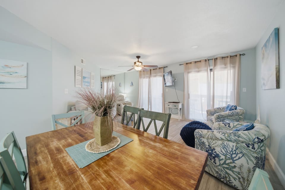 Dining area flows right into the living room