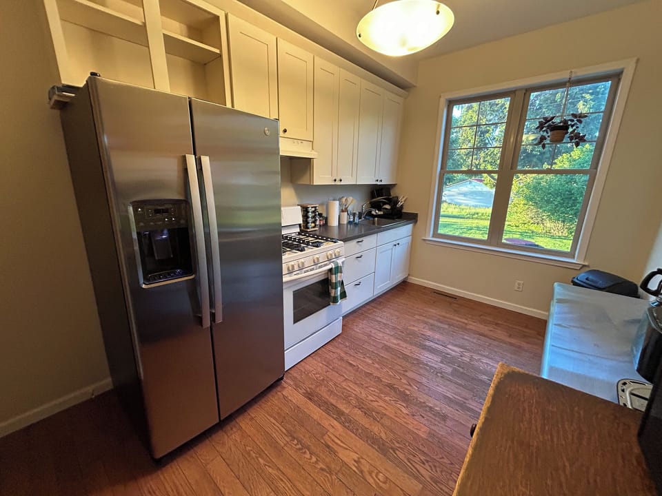 New fridge with ice maker and filtered water. Gas Range.