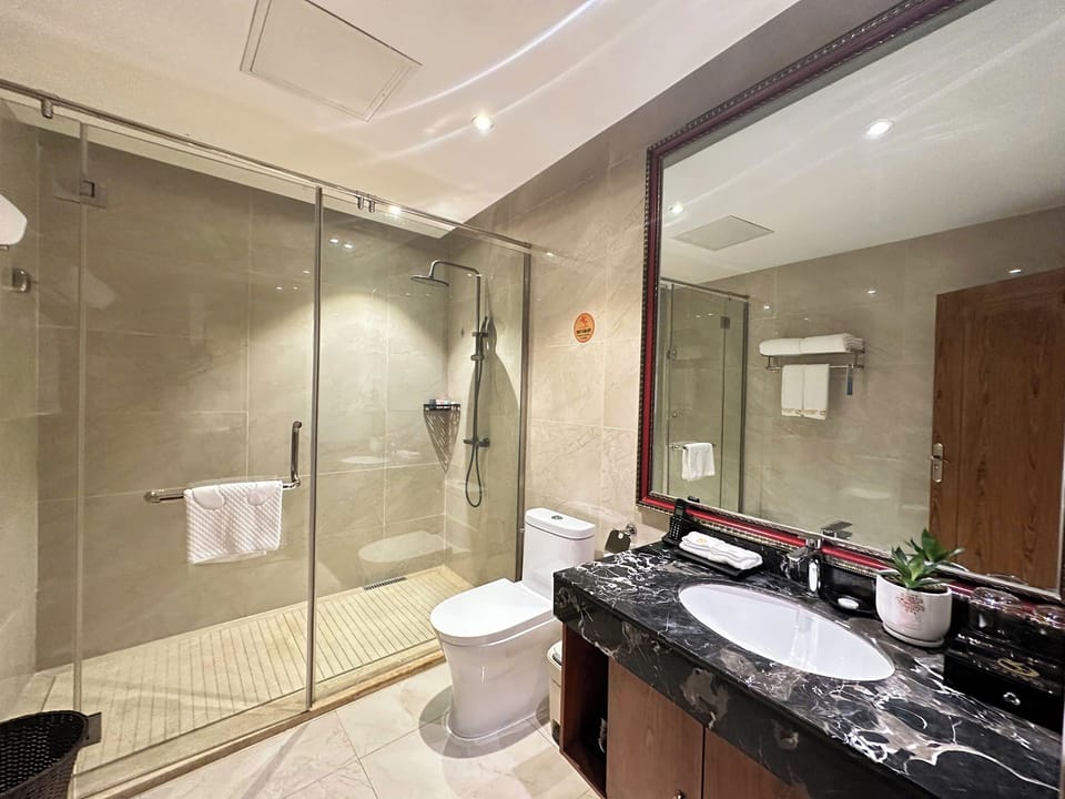 Standard Double Room | Bathroom | Shower, hair dryer, slippers, towels