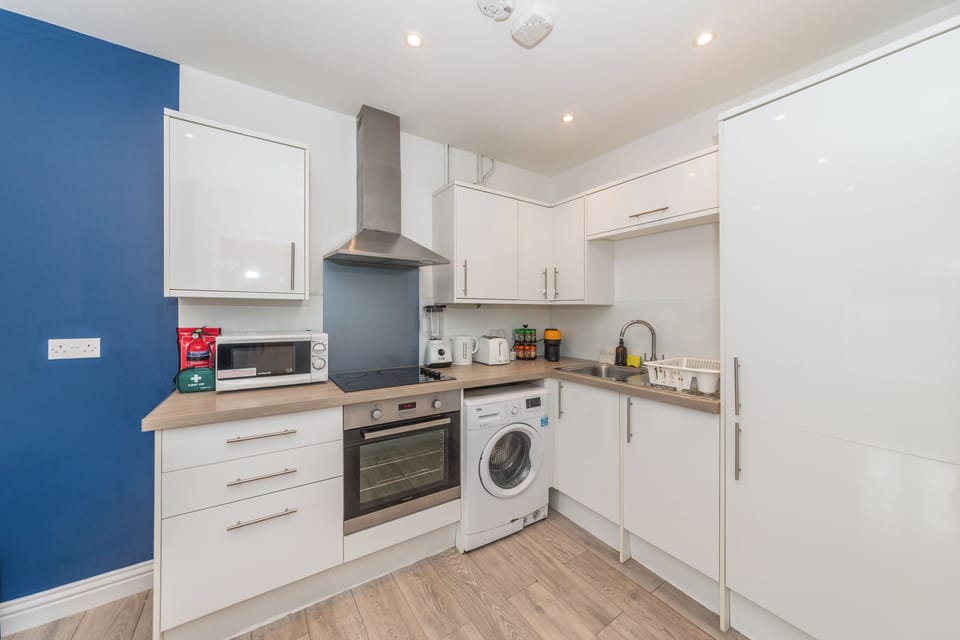 Deluxe Apartment | Private kitchen | Full-size fridge, microwave, oven, stovetop