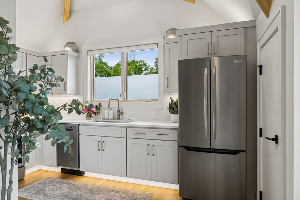Kitchen with a view of the tree tops