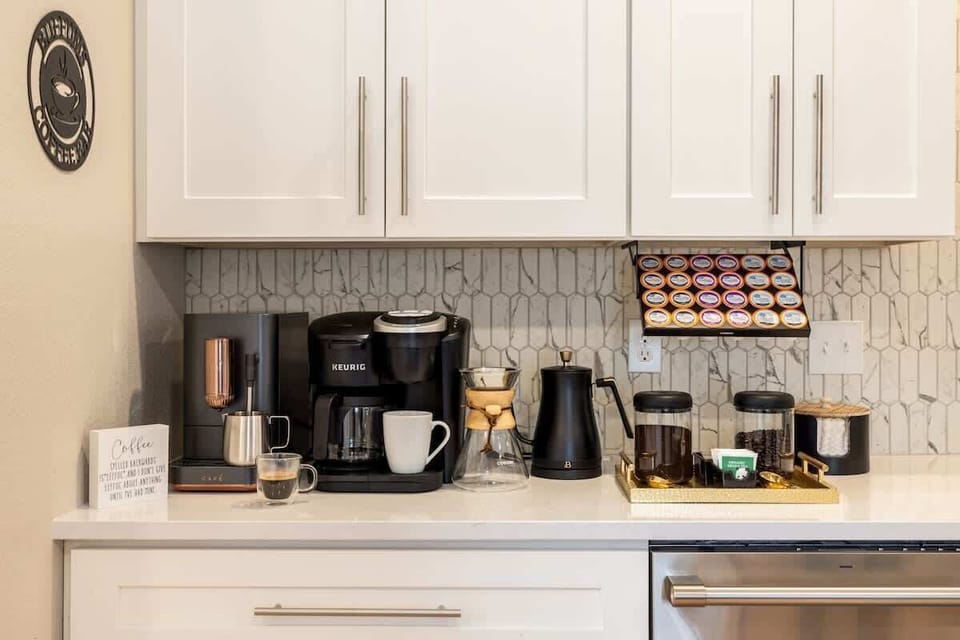 Start your morning your way with a full coffee and tea setup—espresso, Keurig, drip coffee, pour-over, and tea—making it easy to ease into the day, one comforting cup at a time.
