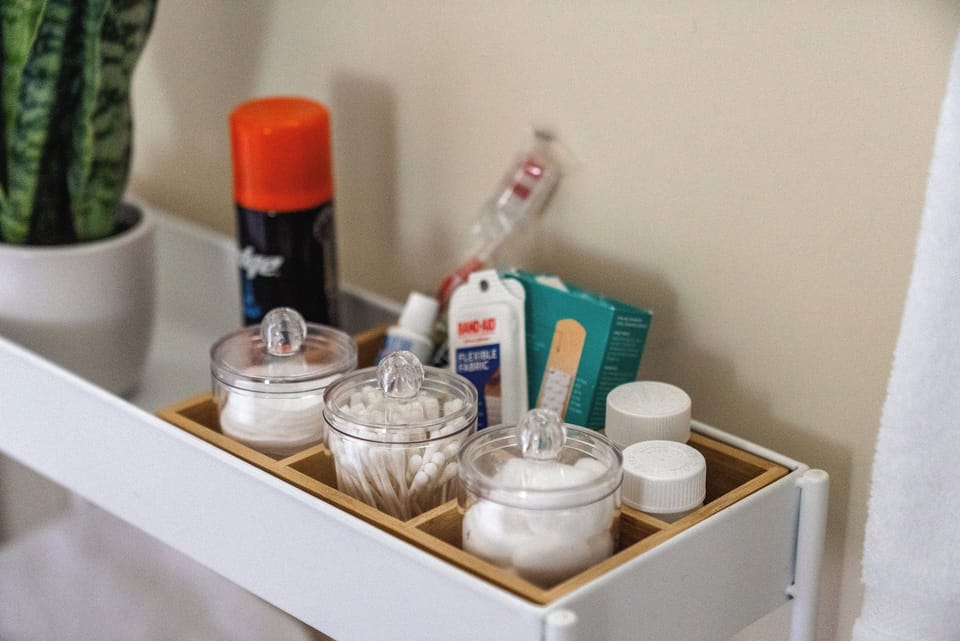 Thoughtful bathroom essentials neatly stocked for guest comfort