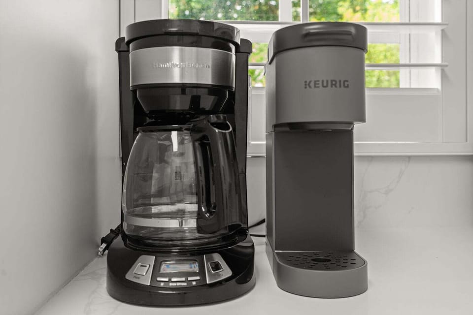 Keurig and drip coffeemakers at the house for guest use