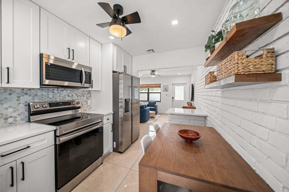 Fully stocked kitchen with
cookware and utensils
