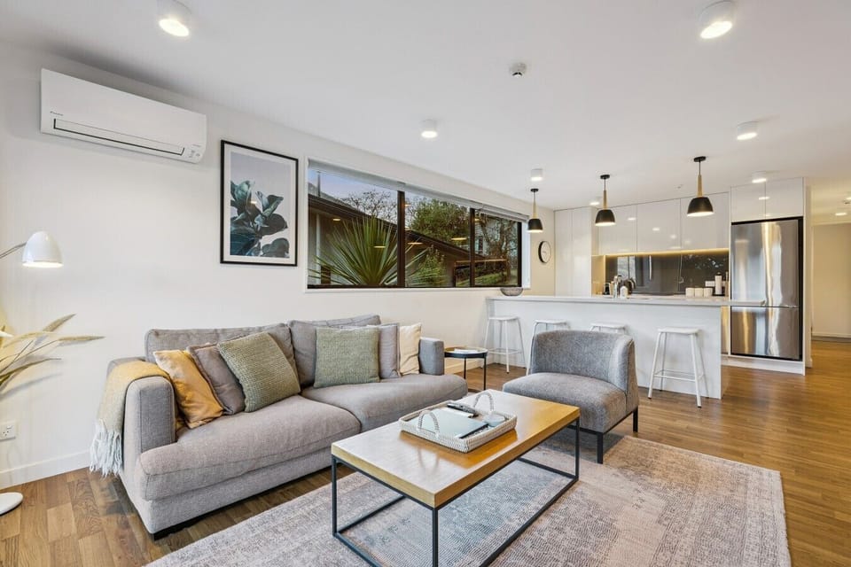 Living room with heat pump