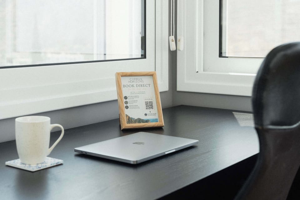 Work remotely with inspiring panoramic views across Pissouri Bay.