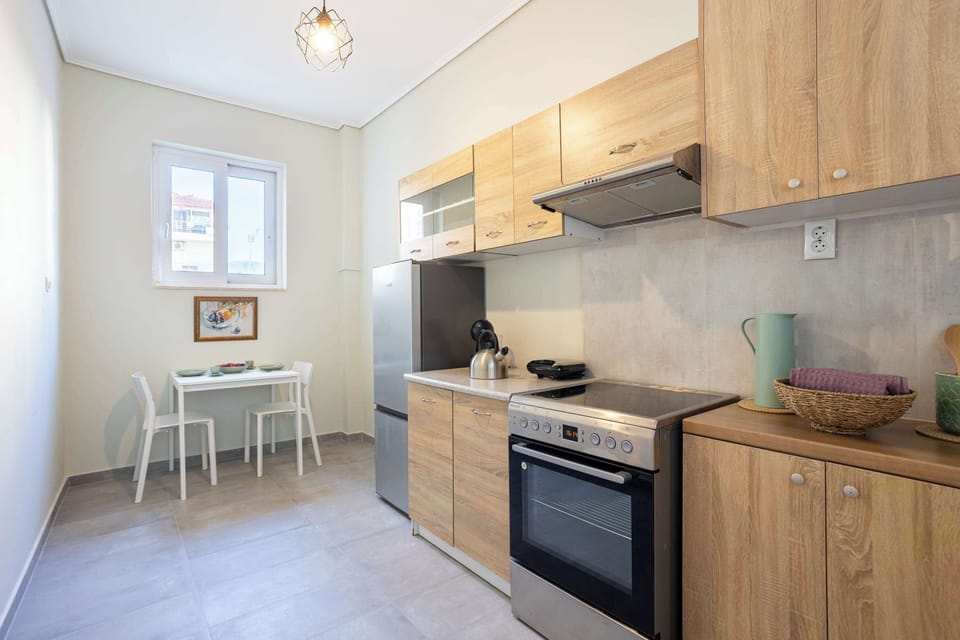Kitchen and breakfast table in daylight