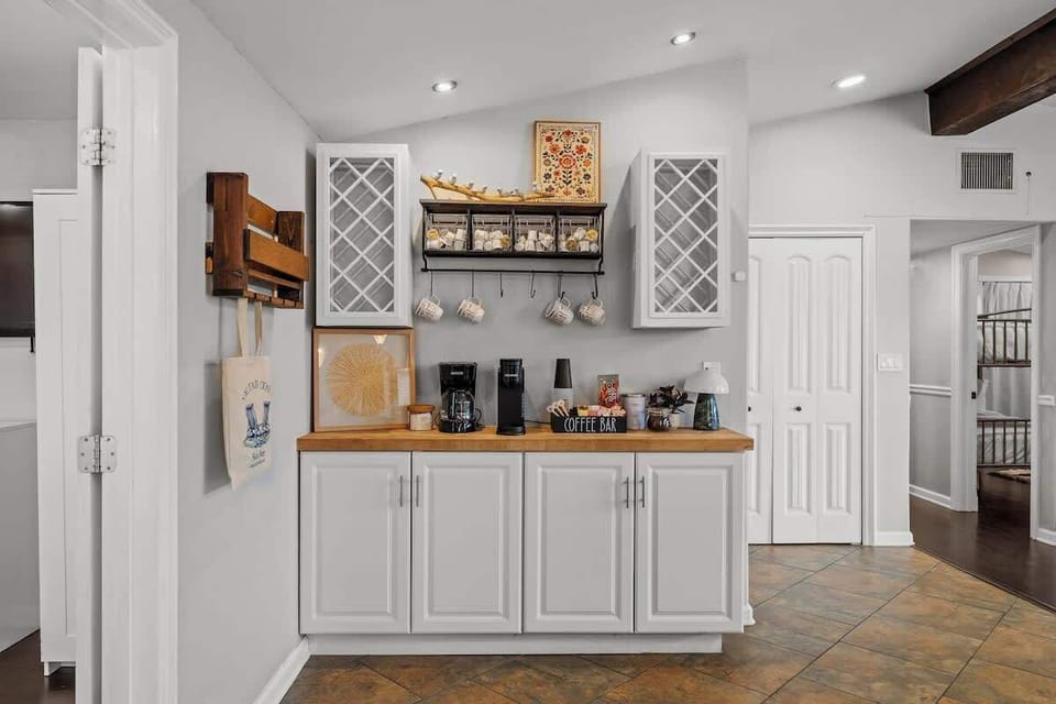 You'll enjoy our coffee bar complete with Keurig, drip coffee maker, tea, cream and sugars