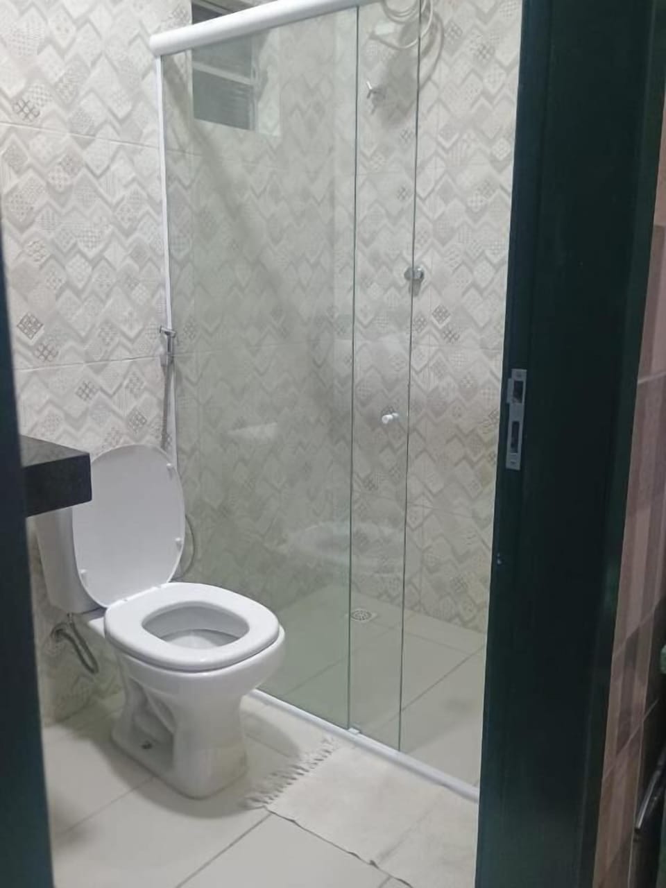 Shower, towels, toilet paper