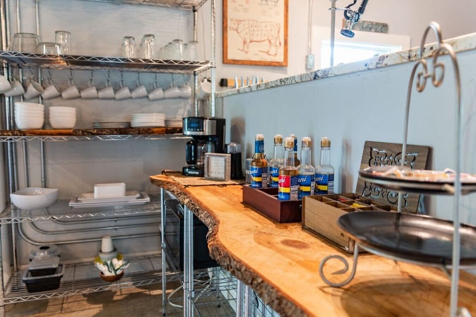 Kitchen | Coffee Maker & Beverage Setup | Open Shelving Storage