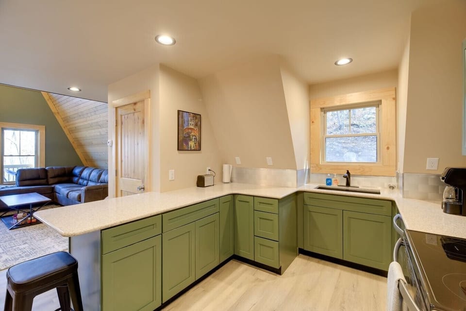 Kitchen | Green Cabinets | Open Layout