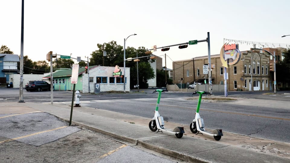 Walkable neighborhood corner with easy scooter access to local hotspots