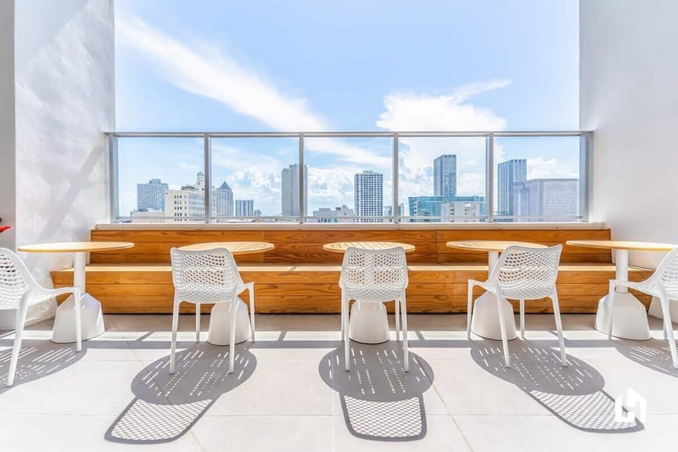 Maybe a bite to eat or remote work here with a city view