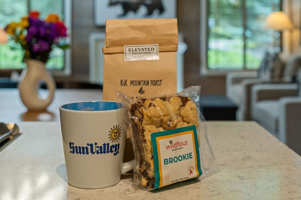 Welcome treats with local coffee and sweets in a warm, cozy mountain home