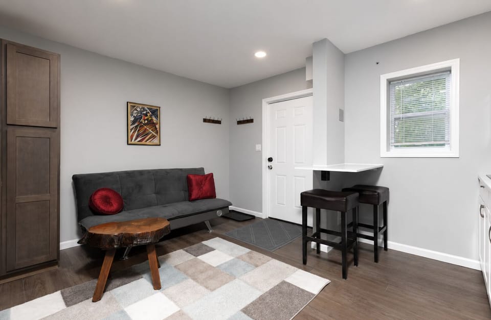 Relax with a 55” TV and comfy futon for lounging or extra guests.