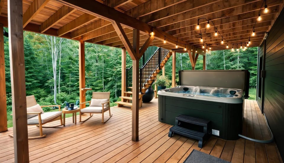Hot tub evenings under a canopy of twinkling lights