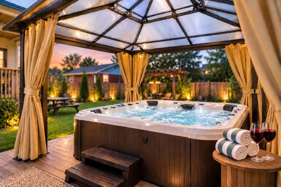 Step outside, sink into the hot tub, gather around the fire pit, and enjoy your own private outdoor escape after a busy day.