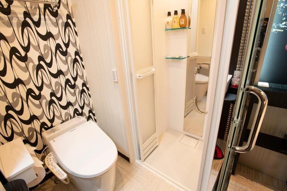 Shower, free toiletries, hair dryer, towels