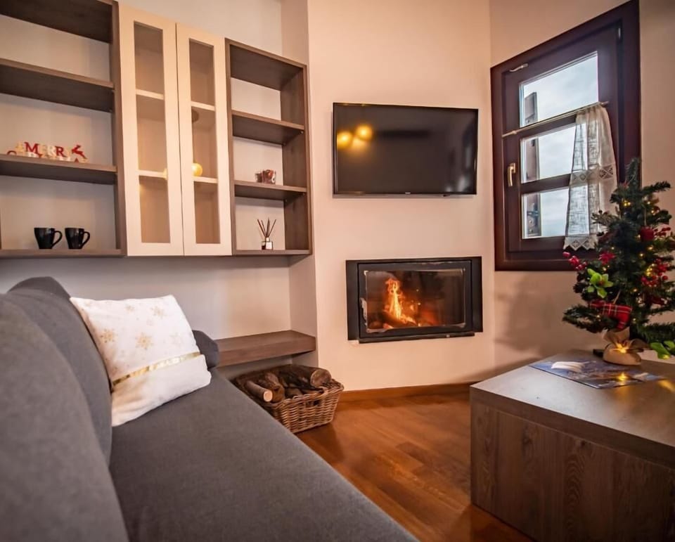 Elegant Living Room with Fireplace and Smart TV