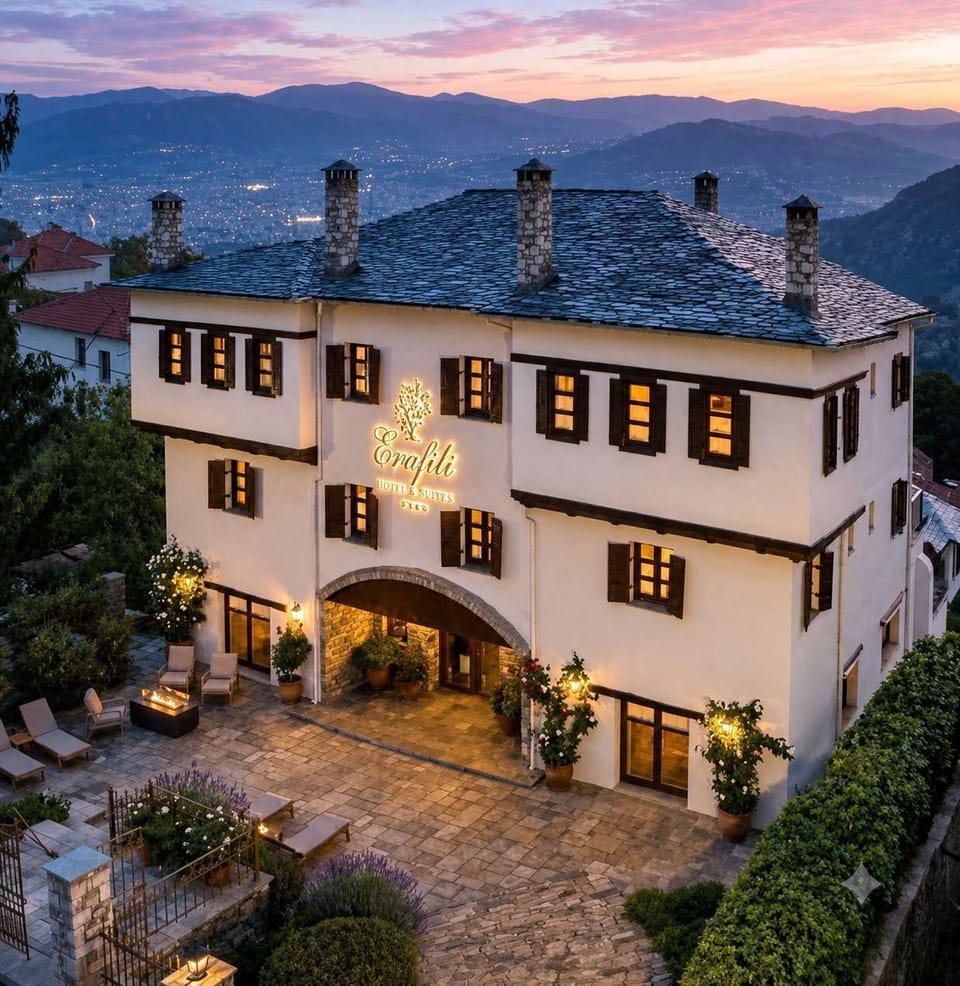 Erofili Hotel Exterior at Sunset