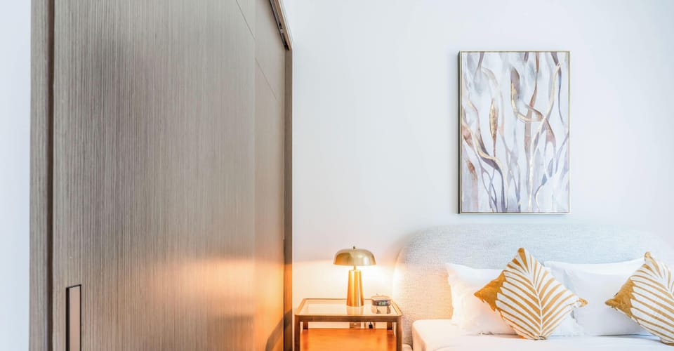 Bedside table with warm lighting