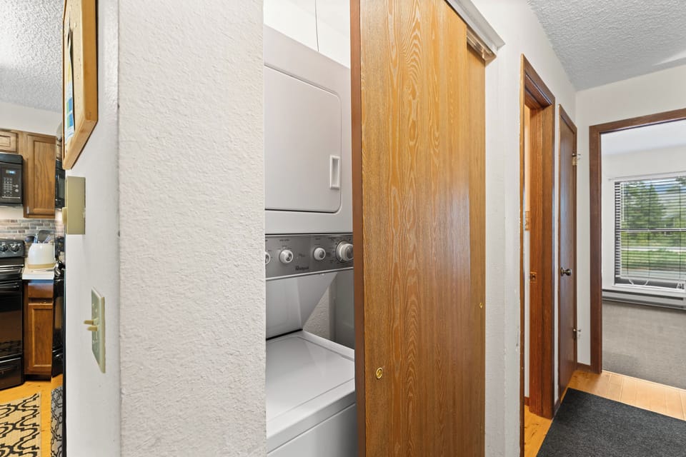 Your rental includes convenient in-unit laundry with a stacked washer and dryer, making it easy to freshen up during your stay.