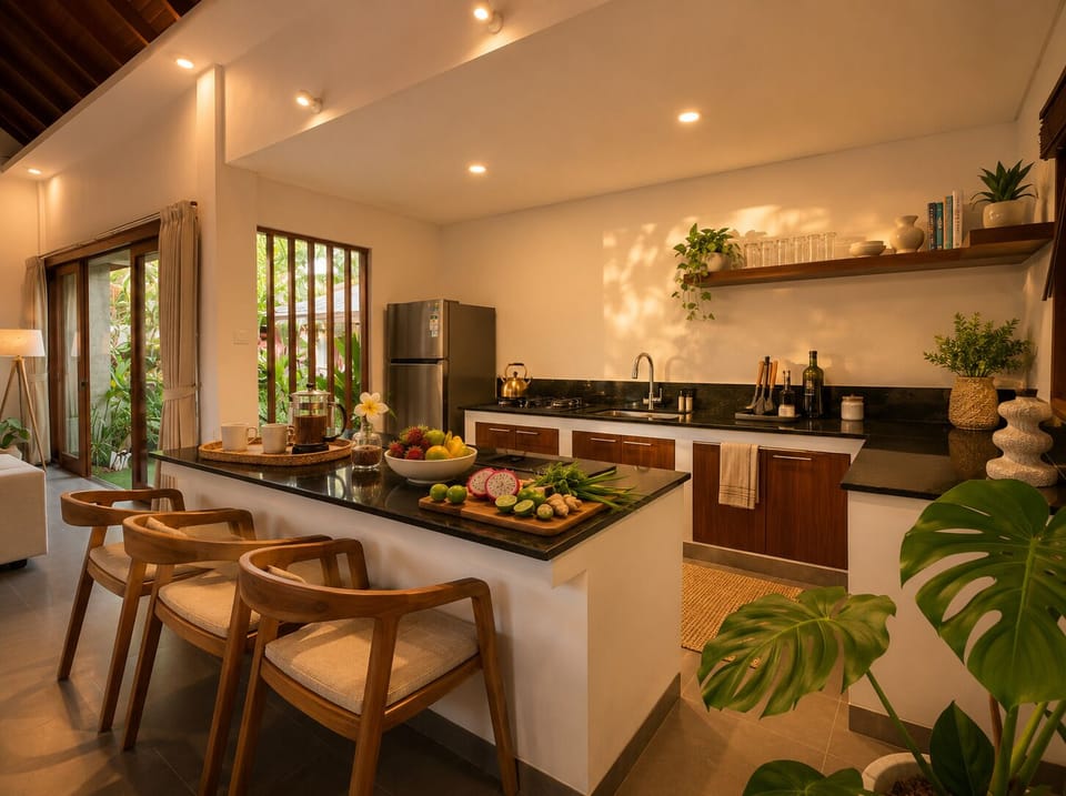 Superior Villa, Pool View | Private kitchen | Espresso maker, electric kettle