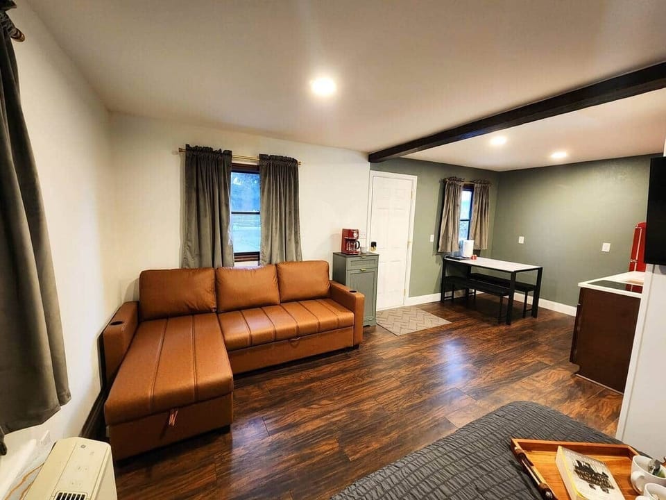 Living area features a pull out couch 