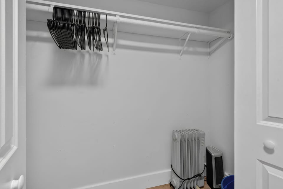 Walk-in closet with hanging space, shelf storage, and guest-ready hangers